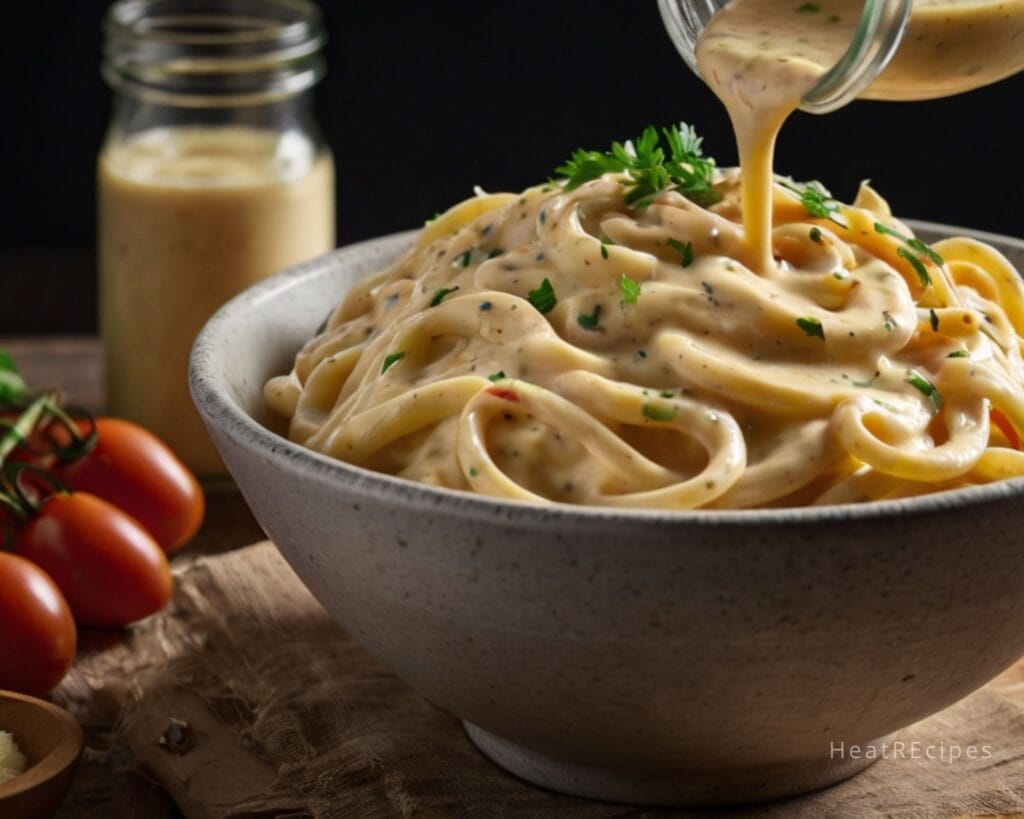 creamy Cajun Alfredo sauce made with a mix of cheeses and cream cheese