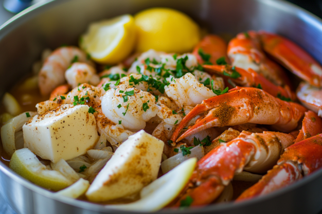 Cajun seafood boil recipe with shrimp, crab legs, and garlic butter sauce