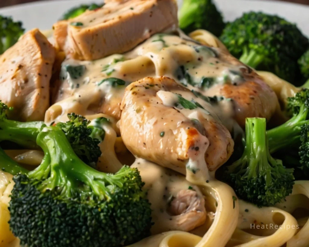 chicken broccoli Alfredo dish